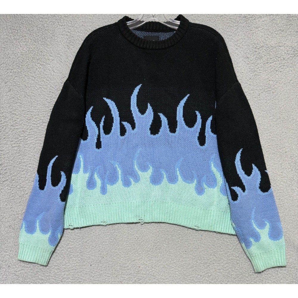 PacSun Sweater Cobra Kai Jacob Flame Distressed Crewneck Knit Mens Small